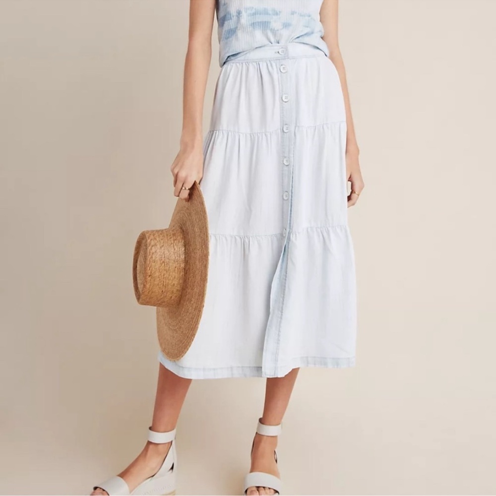 Cloth & Stone Light Blue Midi Skirt